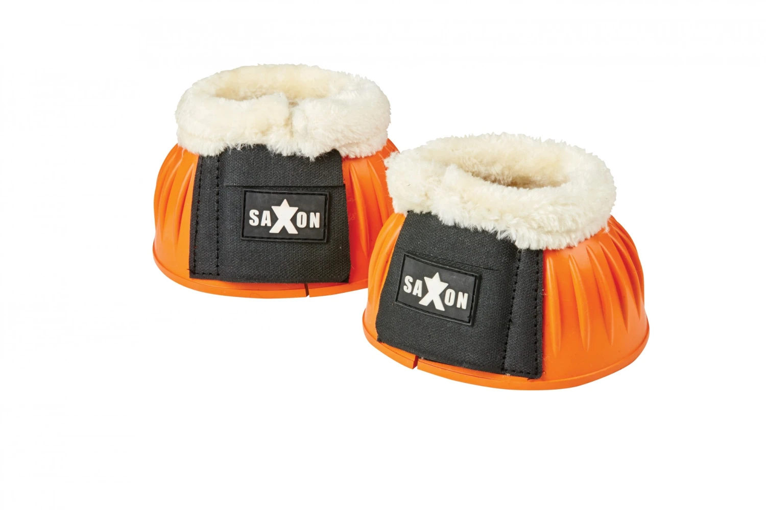 Saxon Fleece Trim Rubber Bell Boots (Orange/White) 1 Saxon Fleece Trim Rubber Bell Boots (Orange/White)