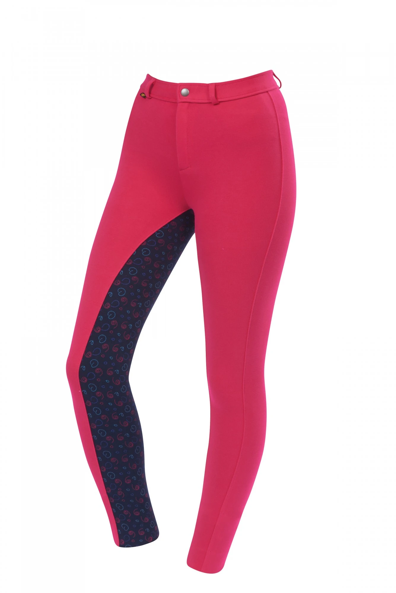 Saxon Child's Warm Up Cotton Euro Seat Jodhpurs II (Berry/Navy Swirl Print) 1 Saxon Child's Warm Up Cotton Euro Seat Jodhpurs II (Berry/Navy Swirl Print)