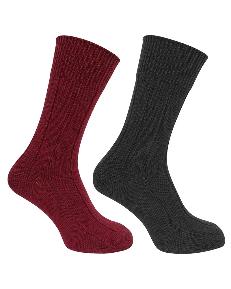 Hoggs Of Fife Unisex Brogue Merino Country Socks - Twin Pack (Green/Burgundy) 1 Hoggs Of Fife Unisex Brogue Merino Country Socks - Twin Pack (Green/Burgundy)