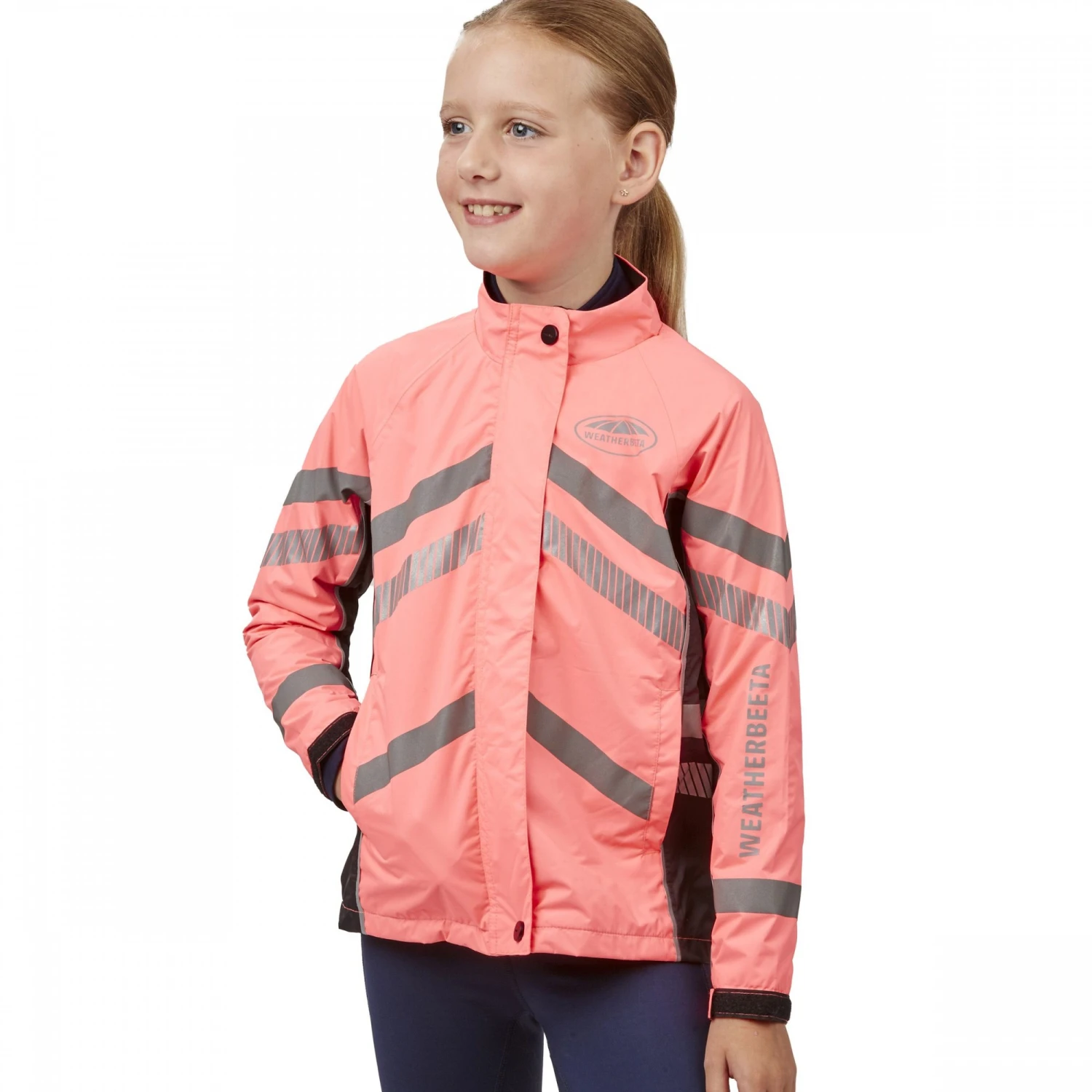 Weatherbeeta Childs Reflective Lightweight Waterproof Jacket (Pink) 1 Weatherbeeta Childs Reflective Lightweight Waterproof Jacket (Pink)