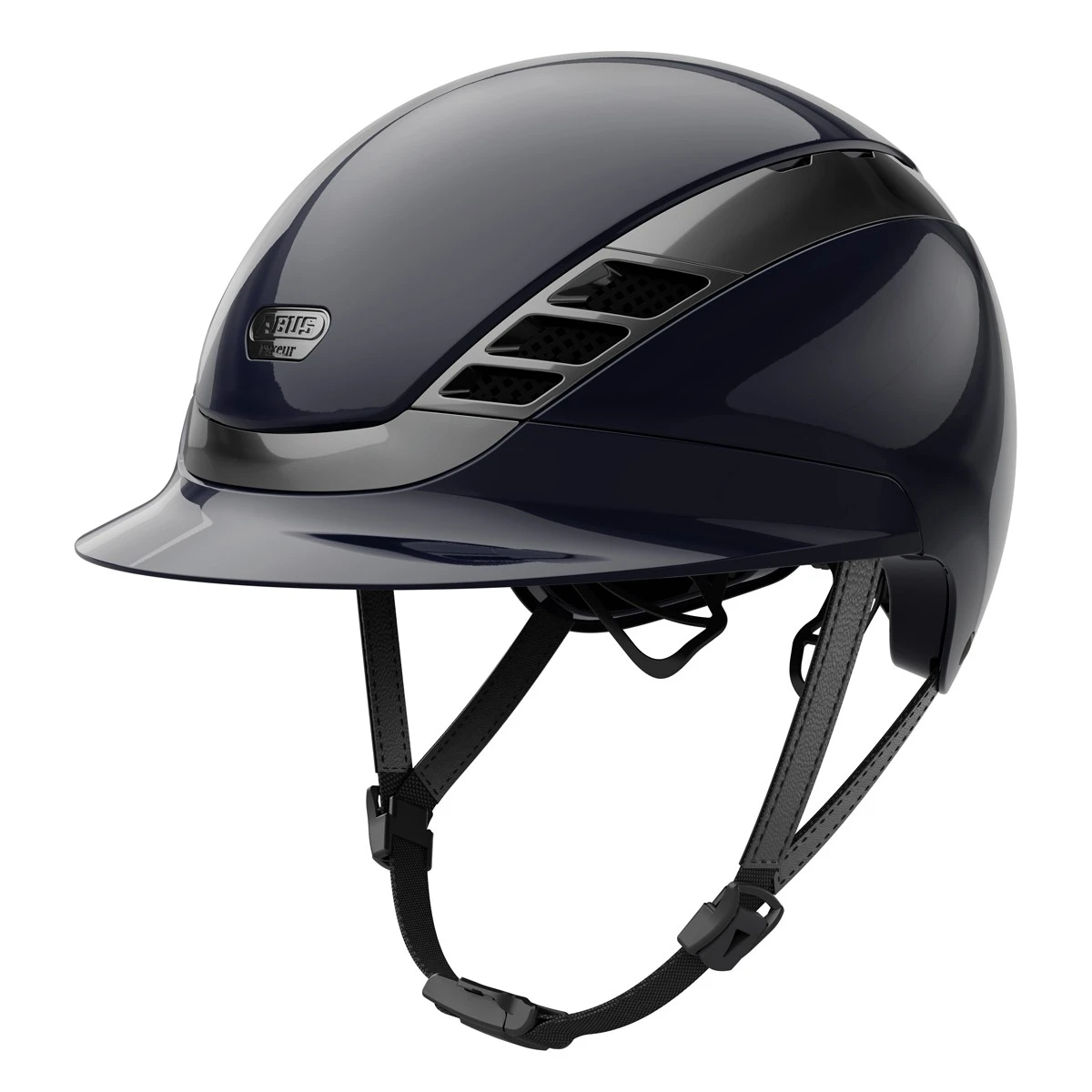Abus X Pikeur AirLuxe Chrome Riding Hat (Shiny Midnight Blue) 1 Abus X Pikeur AirLuxe Chrome Riding Hat (Shiny Midnight Blue)