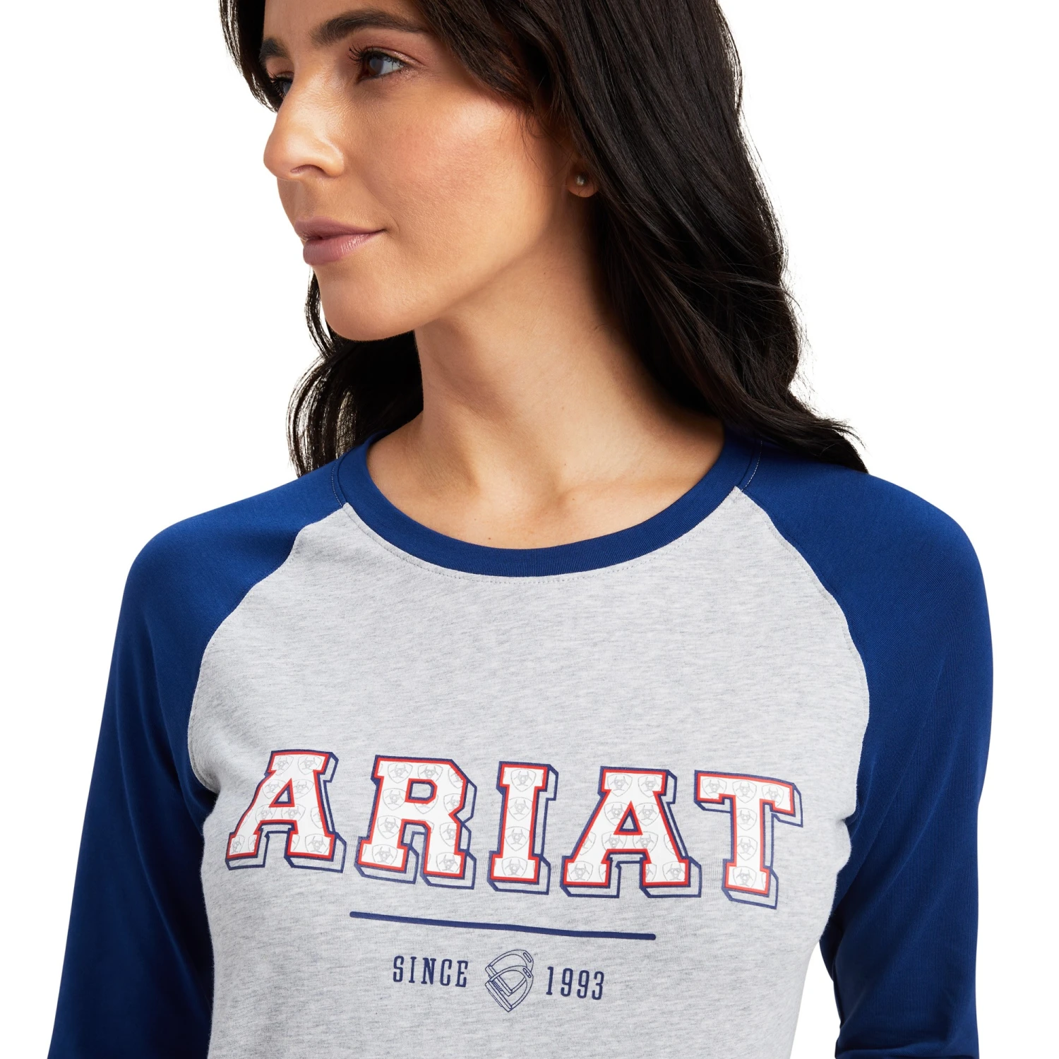Ariat Womens Varsity Long Sleee T Shirt (Estate Blue/Heather Grey) 4 Ariat Womens Varsity Long Sleee T Shirt (Estate Blue/Heather Grey) - Image 4