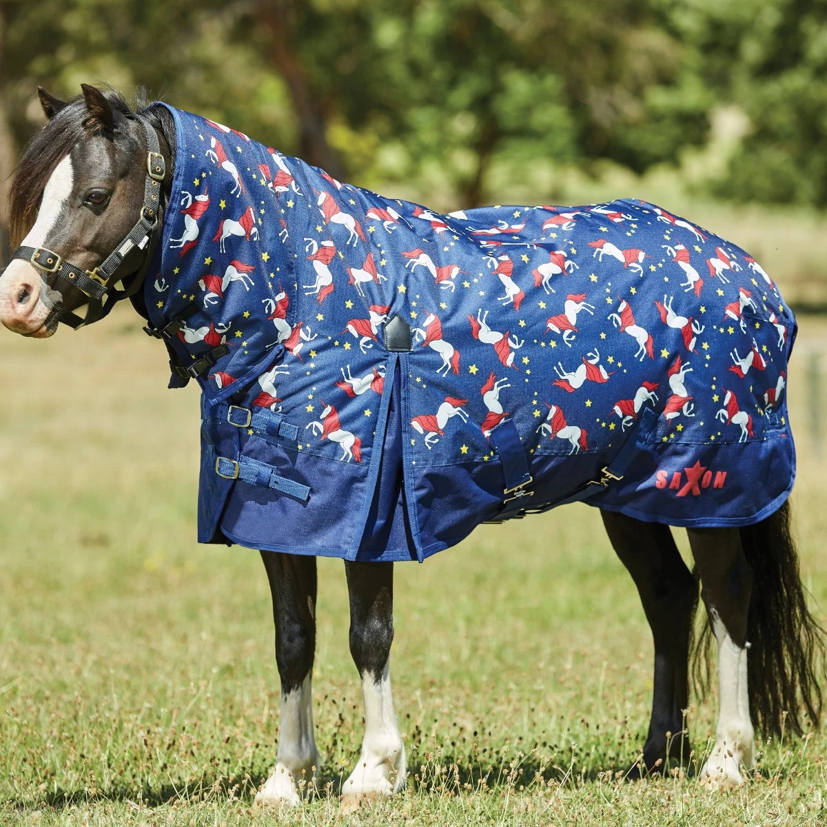 Saxon 600D Pony Combo Neck Medium (Blue Unicorn Print) 1 Saxon 600D Pony Combo Neck Medium (Blue Unicorn Print)