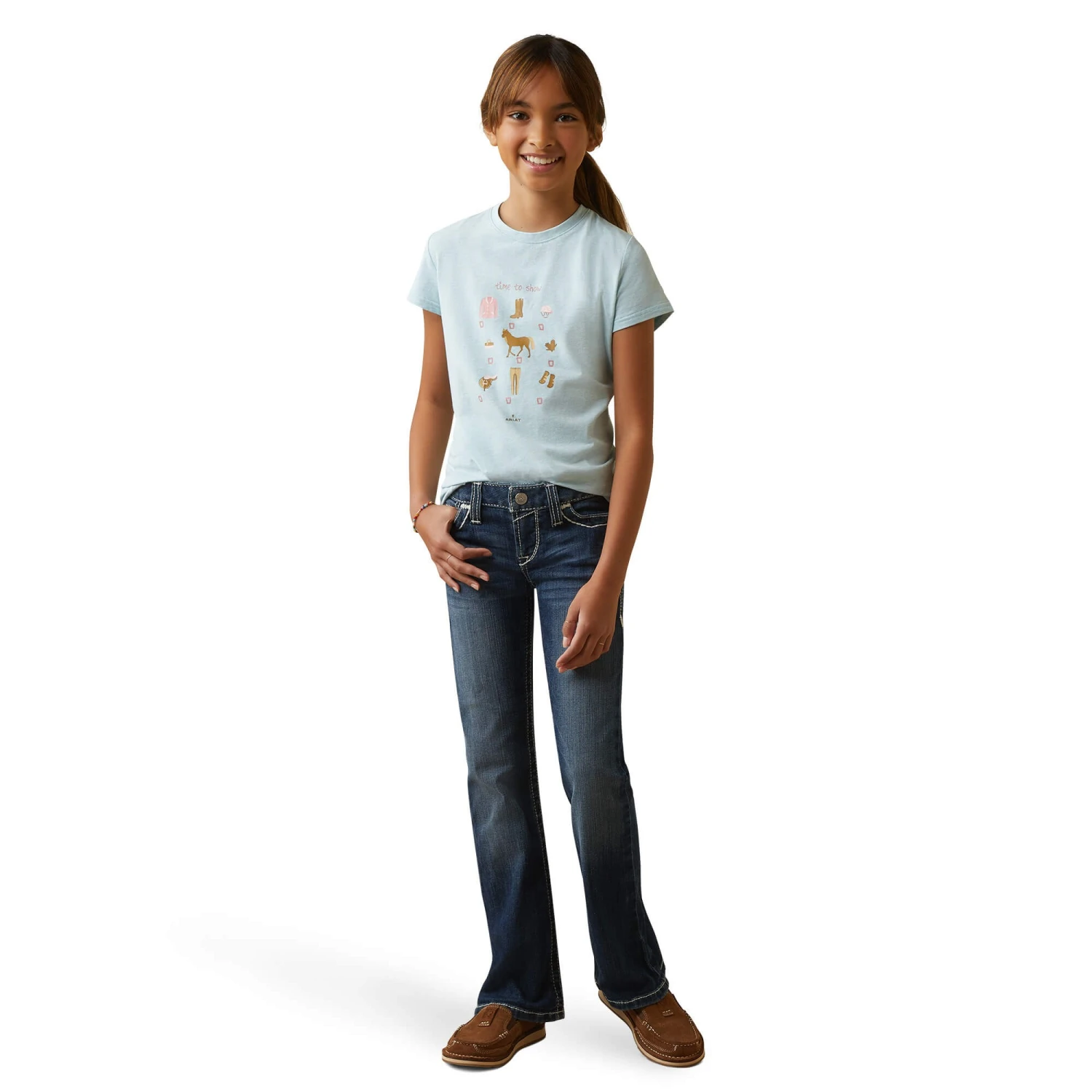 Ariat Youth Time To Show T-Shirt (Heather Mosaic Blue) 3 Ariat Youth Time To Show T-Shirt (Heather Mosaic Blue) - Image 3