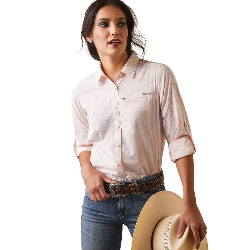 Ariat Womens Venttek Stretch Shirt (Coral Blush/White Check) 1 Ariat Womens Venttek Stretch Shirt (Coral Blush/White Check)