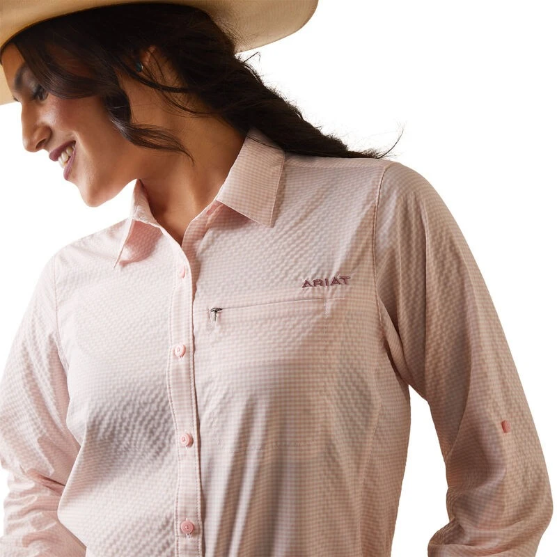 Ariat Womens Venttek Stretch Shirt (Coral Blush/White Check) 3 Ariat Womens Venttek Stretch Shirt (Coral Blush/White Check) - Image 3