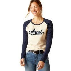 Ariat Women's Starter Long Sleeve Tee (Oat Heather/Navy) -Professional Equestrian Shop 20389c